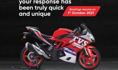 TVS Apache RR 310 Build To Order (BTO) motorcycle attains 100% bookings for the first month of its launch.
